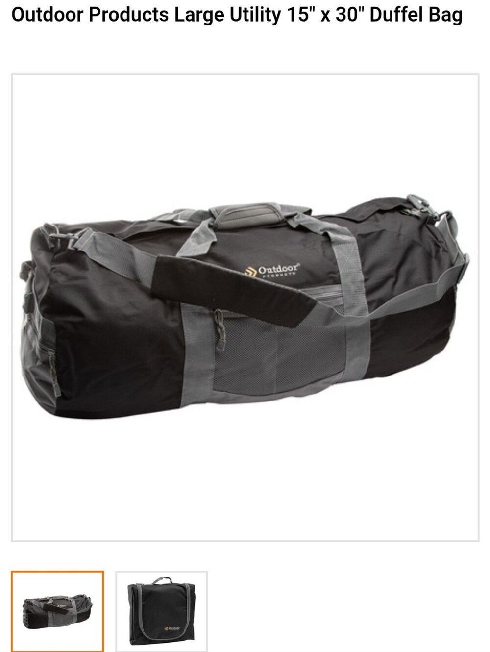 Large Outdoor Products Utility Duffel Bag - Black/Gray